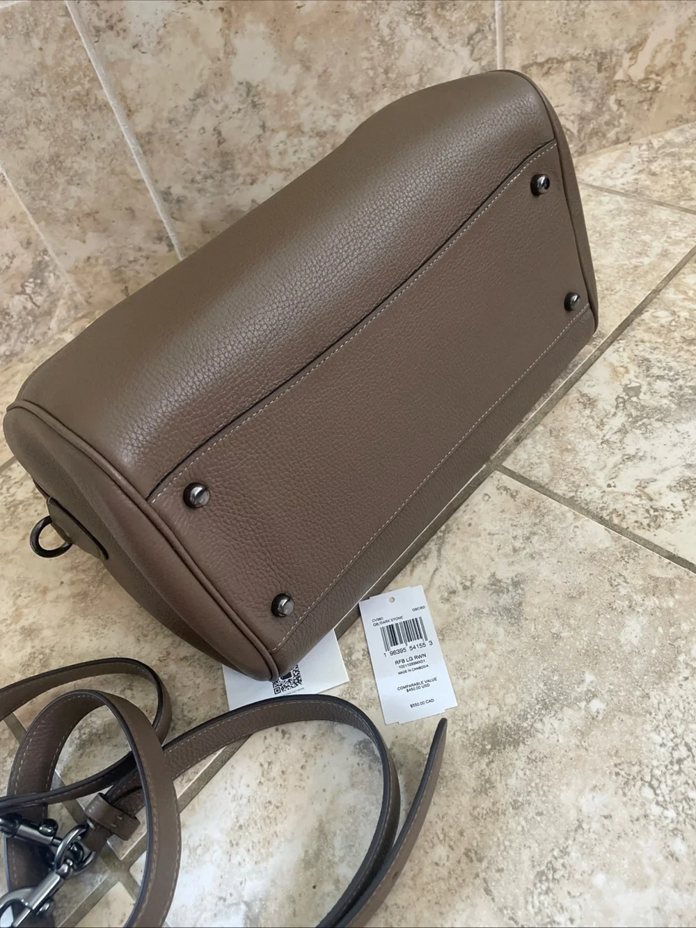 Coach Rowan Large Satchel Bag Crossbody In Leather Dark Stone CV960 NWT